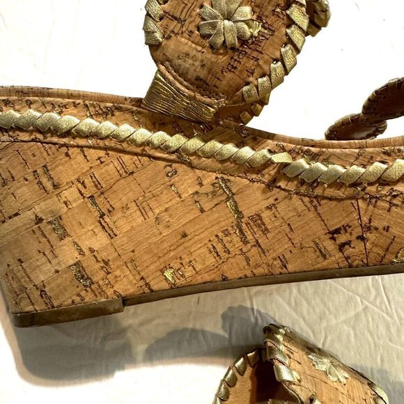 Jack Rogers Leigh Wedges Sandals Cork Platform Brown Gold Leather Slip On size 8 - Picture 6 of 11